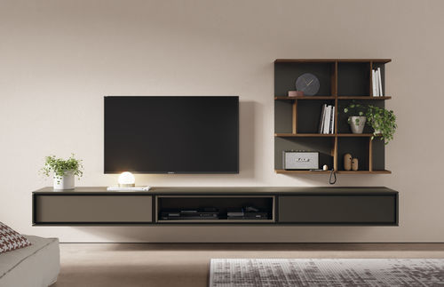 Parete attrezzata TV contemporaneo - BOOK 06 - VIVE - MUEBLES VERGE S.L. - in legno laccato / in rovere / modulare