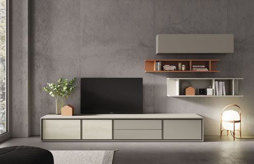 Parete attrezzata TV contemporaneo - BOOK 25 - VIVE - MUEBLES VERGE S.L. - in legno laccato / in ceramica