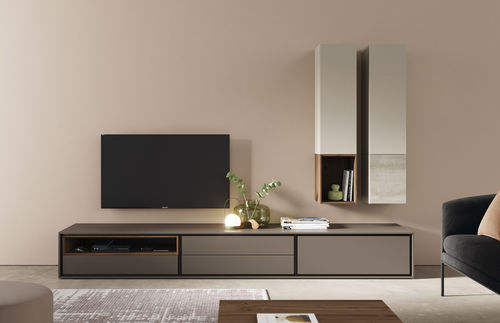 Parete attrezzata TV contemporaneo - BOOK 27 - VIVE - MUEBLES VERGE S.L. - in legno laccato / in noce / in ceramica
