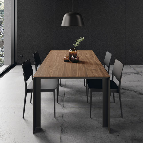 Tavolo da pranzo contemporaneo - TAVOLE 101 - VIVE - MUEBLES VERGE S.L. - impiallacciato in legno / con supporto in metallo laccato / rettangolare