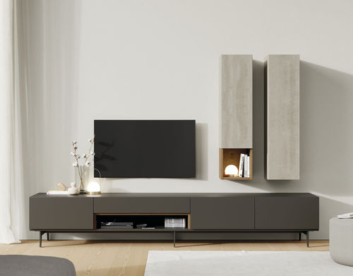 Parete attrezzata per soggiorno contemporanea - ON SAL&Oacute;N 1 - VIVE - MUEBLES VERGE S.L. - impiallacciata in legno / in legno laccato opaco / in quercia naturale