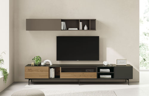Parete attrezzata per soggiorno contemporanea - ON SAL&Oacute;N 2 - VIVE - MUEBLES VERGE S.L. - impiallacciata in legno / in legno laccato opaco / in quercia naturale