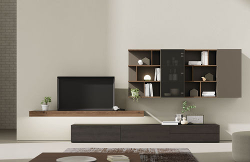 Parete attrezzata per soggiorno contemporanea - ON SAL&Oacute;N 3 - VIVE - MUEBLES VERGE S.L. - impiallacciata in legno / in legno laccato opaco / in quercia naturale