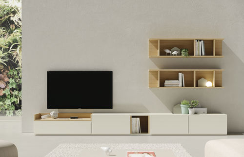 Parete attrezzata per soggiorno contemporanea - ON SAL&Oacute;N 6 - VIVE - MUEBLES VERGE S.L. - impiallacciata in legno / in legno laccato opaco / in quercia naturale
