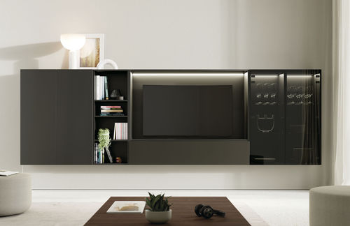 Parete attrezzata per soggiorno contemporanea - ON SAL&Oacute;N 12 - VIVE - MUEBLES VERGE S.L. - impiallacciata in legno / in legno laccato opaco / in vetro laccato