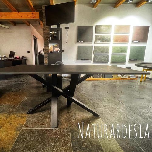 Tavolo da pranzo contemporaneo - ZEN - BLACK SLATE  - MAP Slate Srl - in ardesia / con supporto in acciaio verniciato a polvere / rettangolare