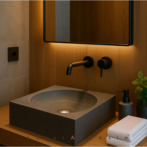 Lavabo da appoggio - SOFIA - BLACK SLATE  - MAP Slate Srl - in ardesia / personalizzabile / quadrato