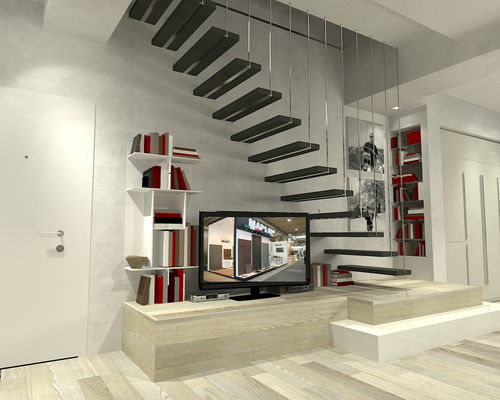 Scala dritta - BLACK MAP SLATE DESIGN  - MAP Slate Srl - con gradini in pietra / contemporanea / a sbalzo