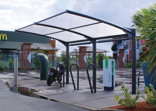 Pensilina per biciclette con copertura in policarbonato - COROLL - Design espaces - in acciaio / per spazi pubblici / per zone urbane