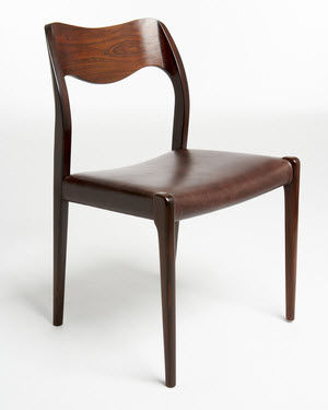 Sedia da pranzo design scandinavo - 1951-69 - paere dansk - da interno / in pelle / con supporto in legno di rosa