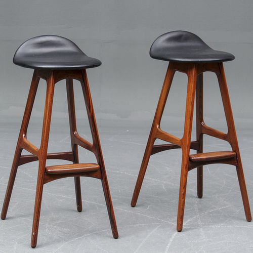 Sgabello da bar design scandinavo - 1960-70s - paere dansk - in pelle / con supporto in legno di rosa / nero