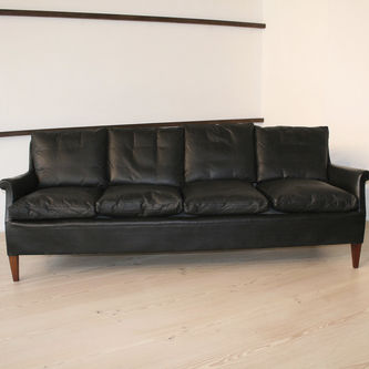 Divano design scandinavo - 1940-49 - paere dansk - in pelle / nero / con supporto in acagiù