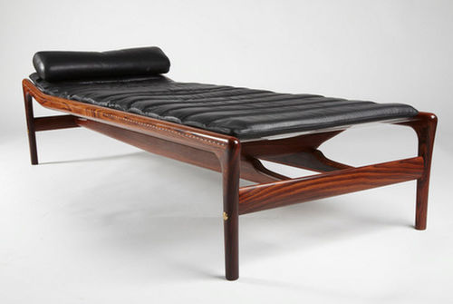 Dormeuse design scandinavo - H.V. - paere dansk - in pelle / in legno di rosa