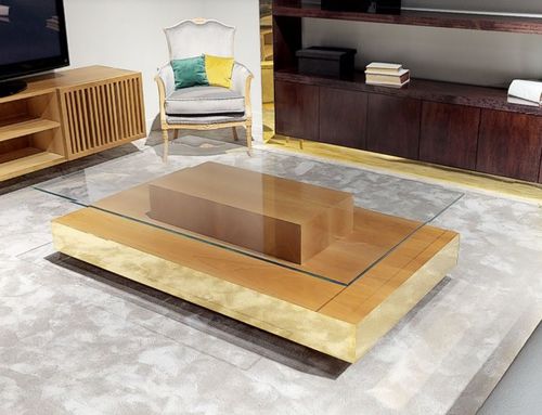 Tavolino basso contemporaneo - T-993 - ArtesMoble - in vetro temprato / con supporto in acciaio inossidabile / con supporto in ottone lucido