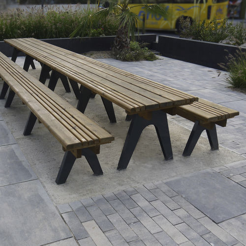 Tavolo da picnic contemporaneo - COMPAS - FREPAT URBAN EQUIPMENT - in legno / in acciaio galvanizzato / rettangolare