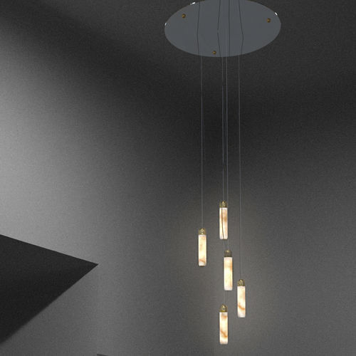 Lampadario contemporaneo - MERCURE  - Octavio Amado - in ottone / in alabastro / da 5 lampadine