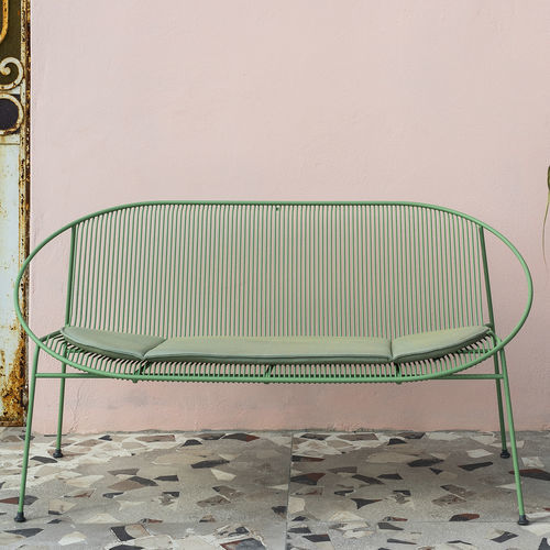 Panca contemporanea - Hula  - HALDANE - in Sunbrella® / in acciaio inossidabile verniciato a polvere / con schienale