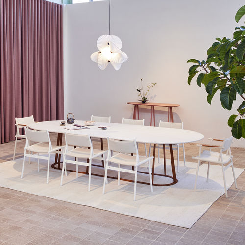 Tavolo da pranzo contemporaneo - Plat-O Flat-Oval 12 - HALDANE - in Dekton® / con supporto in acciaio inossidabile / ovale