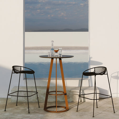 Tavolo alto contemporaneo - Plat-O - HALDANE - in Dekton® / con supporto in acciaio inossidabile / rotondo
