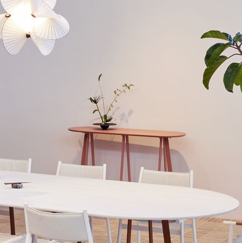 Consolle contemporanea -  Plat-O Server Small - HALDANE - in Dekton® / con supporto in acciaio inossidabile / ovale