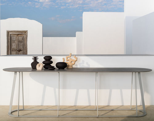 Consolle contemporanea - Plat-O Server Large  - HALDANE - in Dekton® / con supporto in acciaio inossidabile / ovale