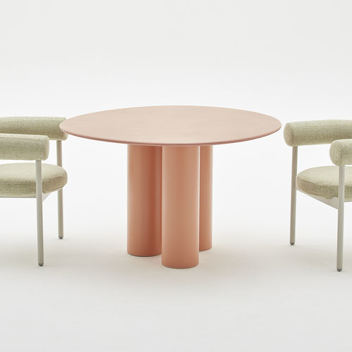 Tavolo da pranzo contemporaneo - Dombolo 4 - HALDANE - in Dekton® / con supporto in acciaio inossidabile laccato / rotondo