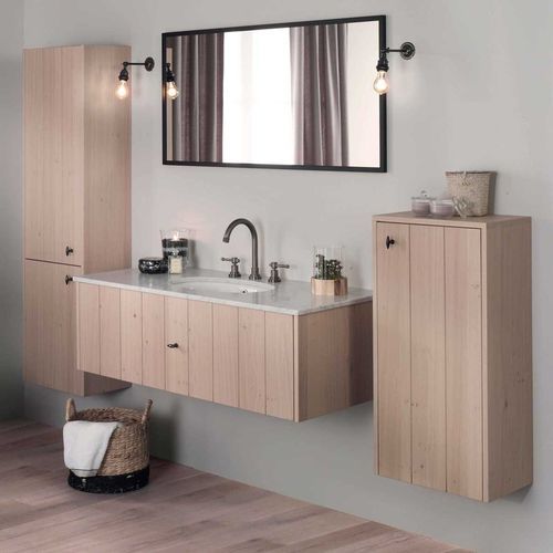 Mobile lavabo a muro - LODGE - Aqua Prestige - in rovere / in pietra / impiallacciato in legno