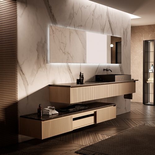 Mobile lavabo sospeso - 01 - Mi baño - in vetro / in pietra / contemporaneo