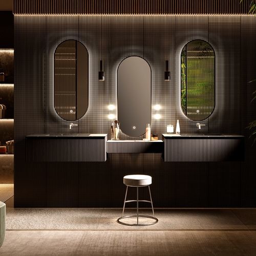 Mobile lavabo doppio - 02 - Mi baño - sospeso / in rovere / in Solid Surface