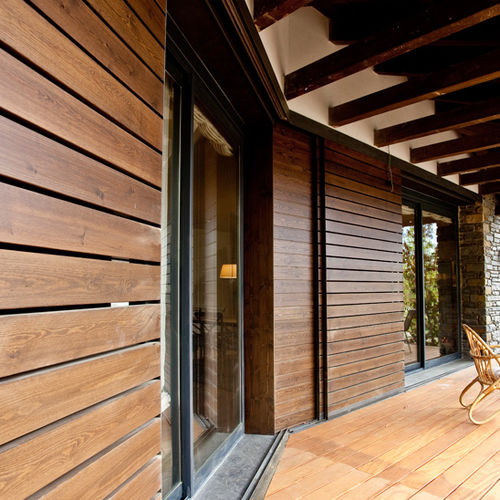 Porta per esterni - SF-MATIC OUTDOOR - SAHECO - in legno / scorrevole / semivetrata
