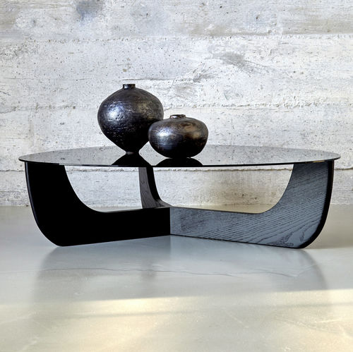 Tavolino basso contemporaneo - CALA - more - in vetro / con supporto in legno massiccio / ovale