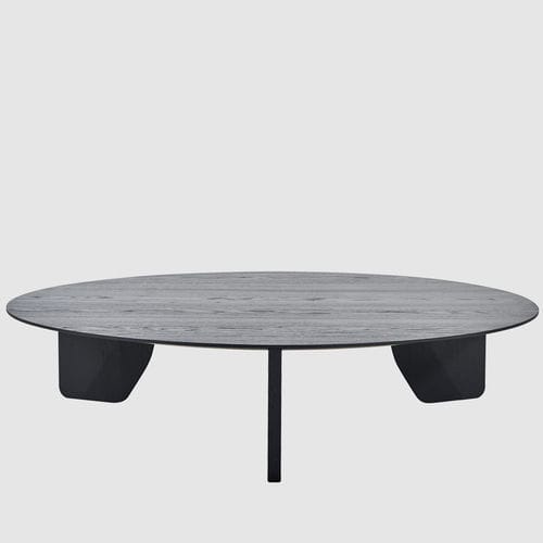 Tavolino basso contemporaneo - CUT - more - in legno / con supporto in legno / rotondo