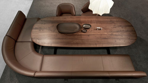 Divanetto imbottito contemporaneo - MOUNT - more - in tessuto / in pelle / con supporto in acciaio