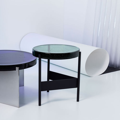 Tavolino basso contemporaneo - ALWA TWO SERIES - Pulpo - in vetro / con supporto in acciaio / rotondo