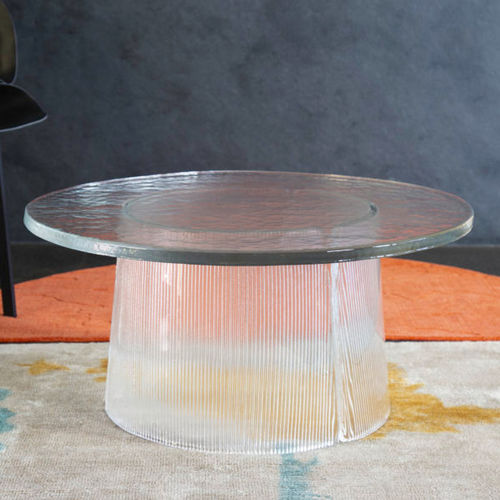 Tavolo d'appoggio contemporaneo - BENT - Pulpo - in vetro / con supporto in vetro / rotondo
