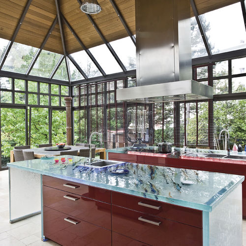 Cucina contemporanea - ThinkGlass - in vetro / con isola / a L
