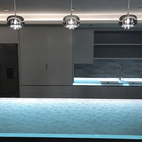 Piano di lavoro in vetro - ThinkGlass - da cucina / blu / in materiale riciclato