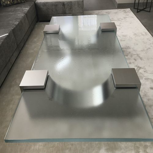 Tavolino basso contemporaneo - ThinkGlass - in vetro / con supporto in acciaio inossidabile / rettangolare