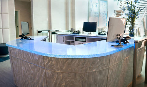 Banco reception modulare - SPA MATHERS - WELCOME - ThinkGlass - d'angolo / in vetro / per hotel