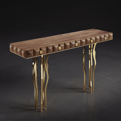 Consolle design originale - IL PEZZO 10 - Il Pezzo Mancante - in legno massiccio / in noce americano / con supporto in ottone