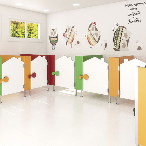 Cabina per bagni pubblici in laminato - MAISONETTES - DINOR - in HPL / per toilette / per scuola materna