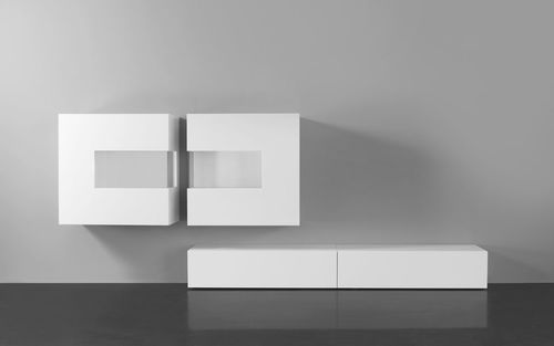 Parete attrezzata per soggiorno contemporanea - DOMINO 13 - Sudbrock - in legno laccato / in vetro