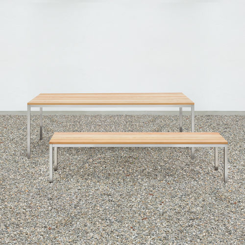 Tavolo contemporaneo - at_20 - Silvio Rohrmoser - in legno massiccio / in larice / con supporto in acciaio inossidabile lucido