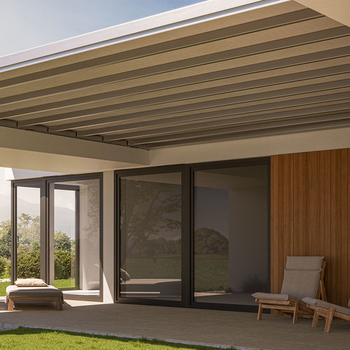 Pergola addossata - SINTESI FREE - HELLA - in tessuto / con copertura in tela / a motore