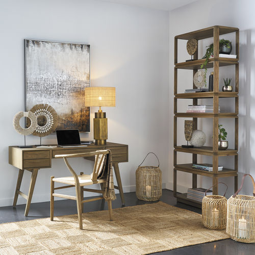 Scrivania da terra - MELINA - BLANC D'IVOIRE - design scandinavo / in rovere / dritta