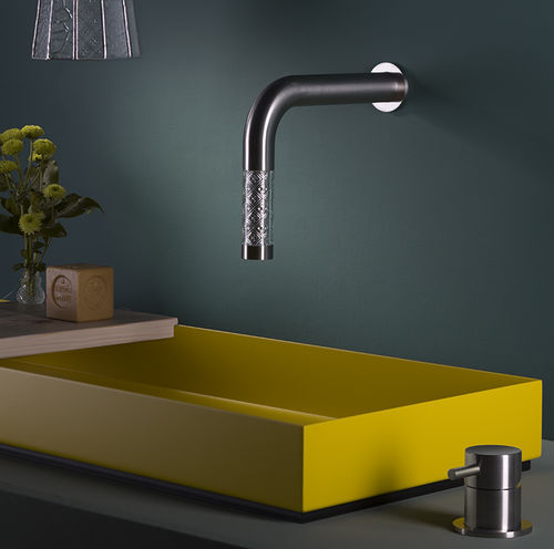 Miscelatore per lavabo - REVITRUM 12551 + 6190 - MINA Rubinetterie - da parete / in acciaio inossidabile / in vetro
