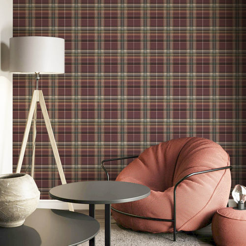 Carta da parati contemporanea - BOTANY HOUSE : TARTAN - Parato - con motivi geometrici / a righe / aspetto tessuto
