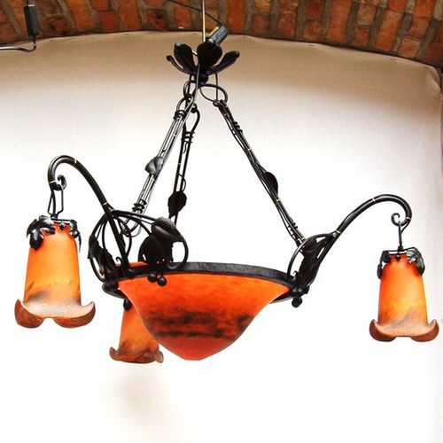 Lampadario in stile Art Nouveau - VIGNE CERCLE - TIEF - in vetro soffiato / in ferro modellato / OLED