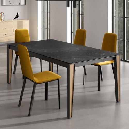 Tavolo contemporaneo - LANDO - Cancio - in ceramica / in marmo / con supporto in acciaio