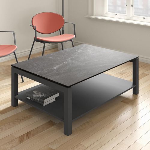 Tavolino basso contemporaneo - KERALA  - Cancio - in marmo / con supporto in acciaio laccato / rettangolare